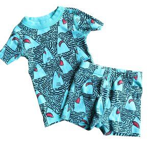 Hanna Andersson 100% Organic Cotton Short John Pajama Set, Big Sharks - Size 3